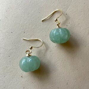 Gold Green Aventurine Stone Pumpkin Earrings